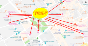 クスコのアルマス広場周辺の地図